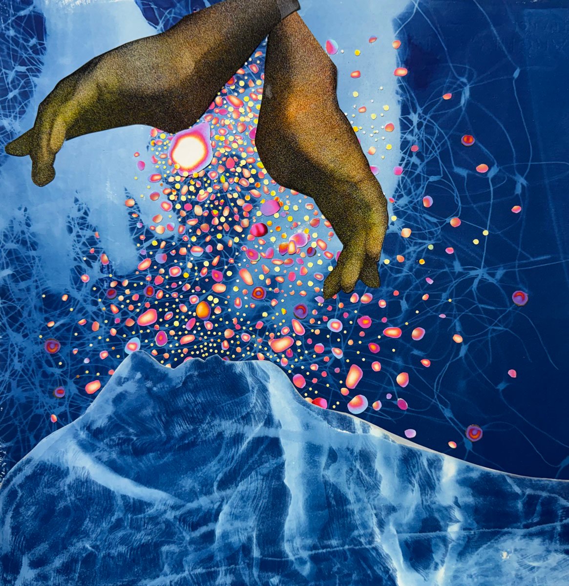 Breath - Digital Print of Cardiac Spect, Cyanotype & India Ink 15"H x 14"W